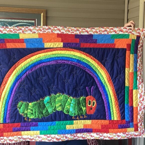 NWT Hand Crafted Primary Colorful Very Hungry Caterpillar Quilt - Picture 1 of 16